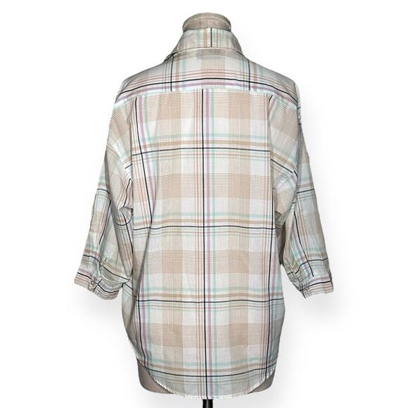Vintage DIANE VON FURSTENBERG Button Up Blouse Top 3/4 Sleeve Plaid Pink Green S - Picture 3 of 10